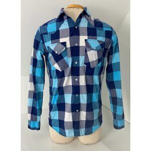 Chip & Pepper Checkered Blue Pearl Snap Shirt 100% Cotton - Men's Size Small